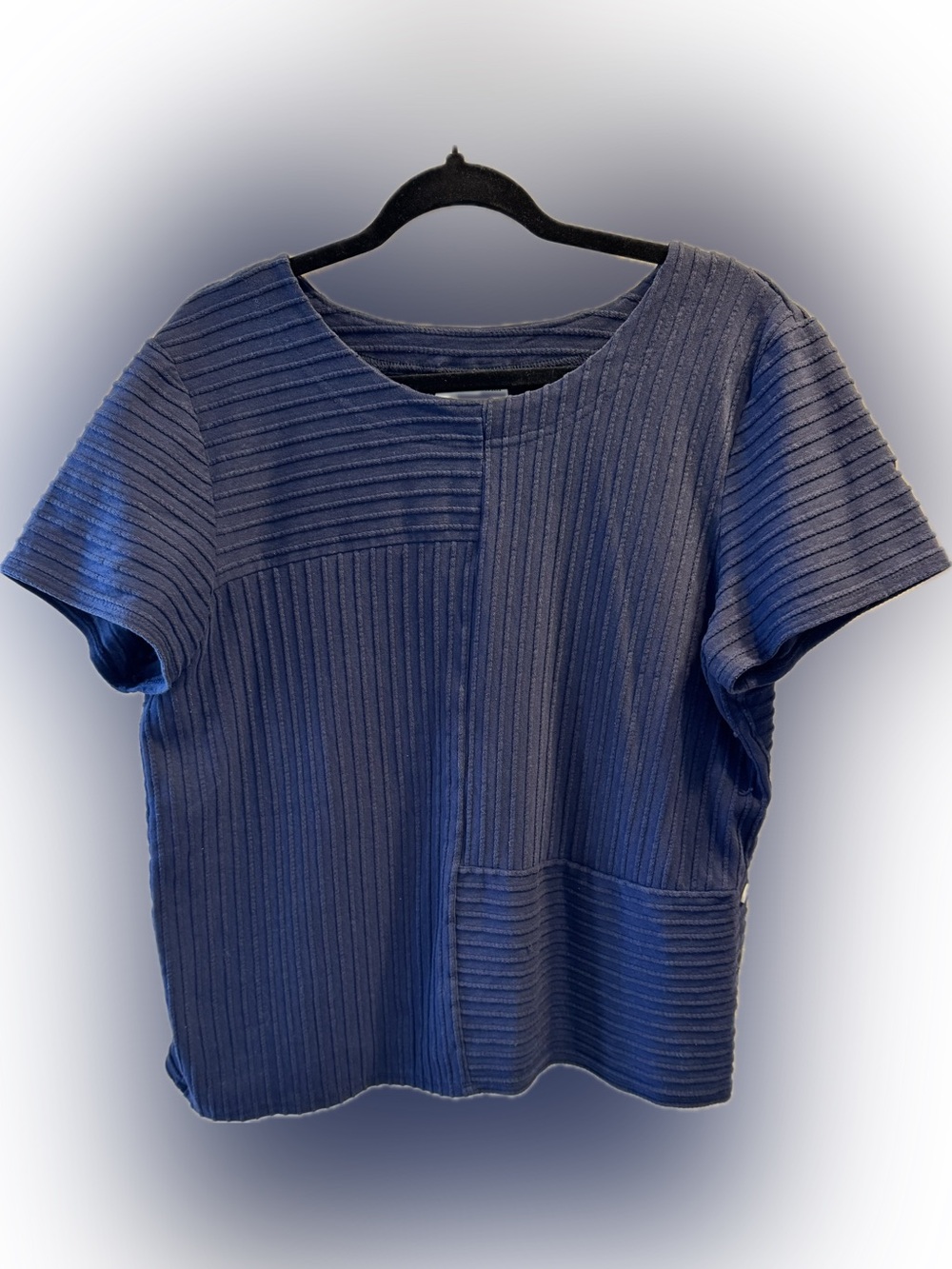 Alfred Dunner Navy Ribbed Side Button Top XL
